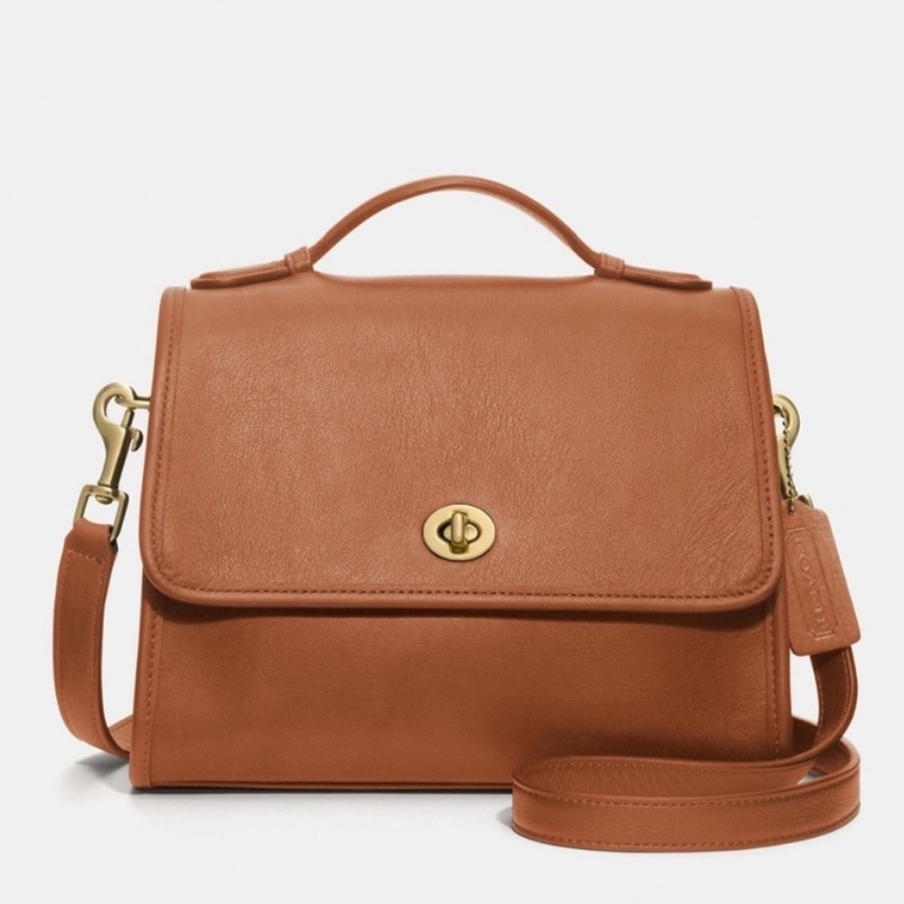 Vintage Coach Leather Court Bag British Tan Brown Crossbody Satchel
